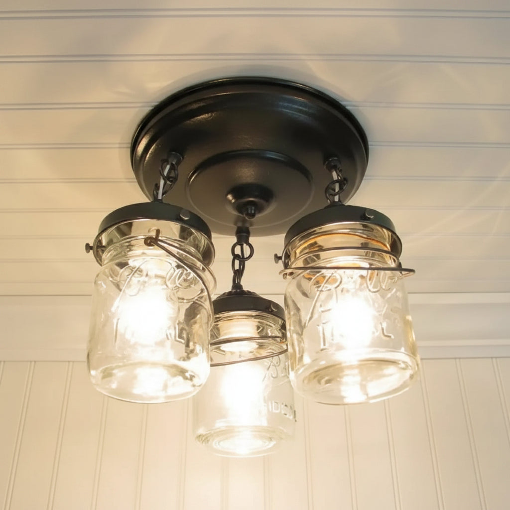 Mason Jar Light Fixture Pint Chain Trio
