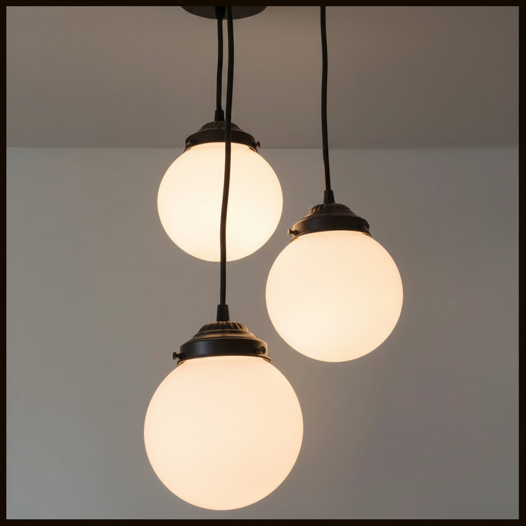 Milk Glass Chandelier Pendant Trio