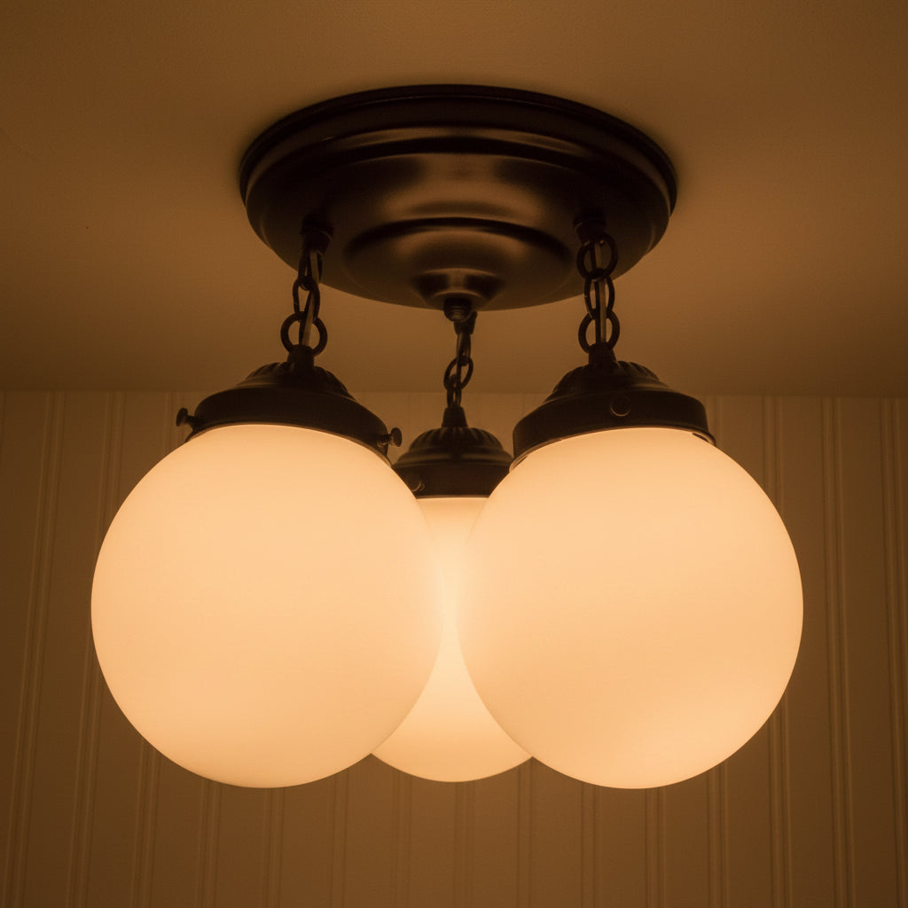 Milk Glass Opal Globe Ceiling Light Chain Trio