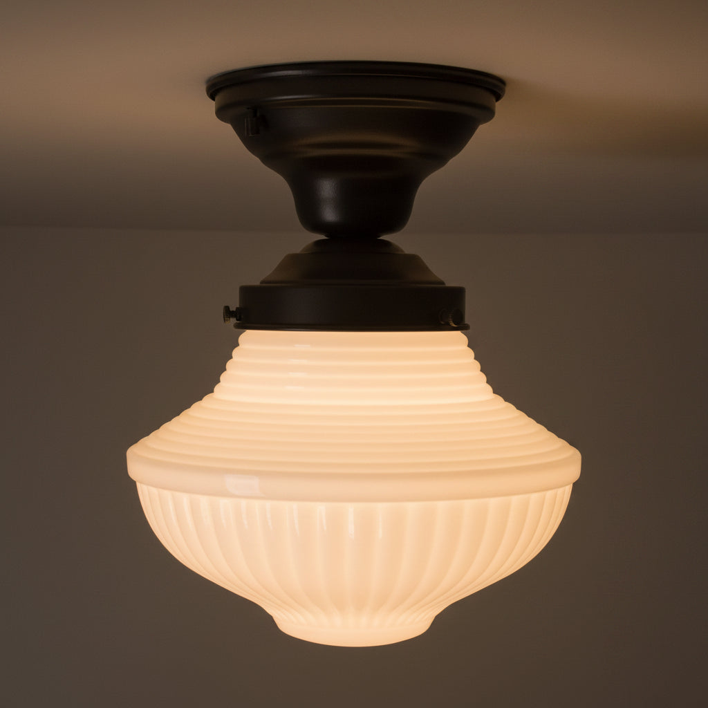 Traditional Milk Glass Semi-Flush Ceiling Light