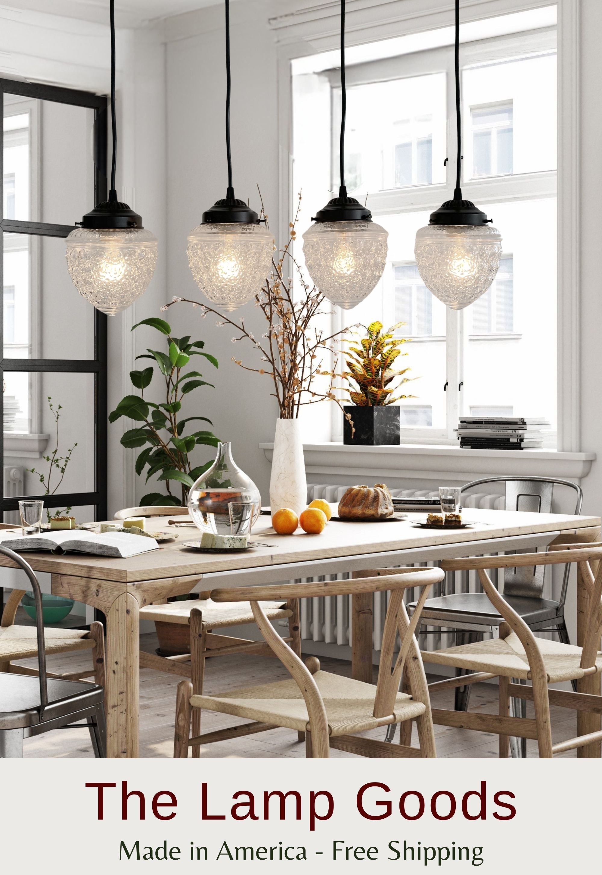 Antique Glass Rectangular Dining Pendant Light