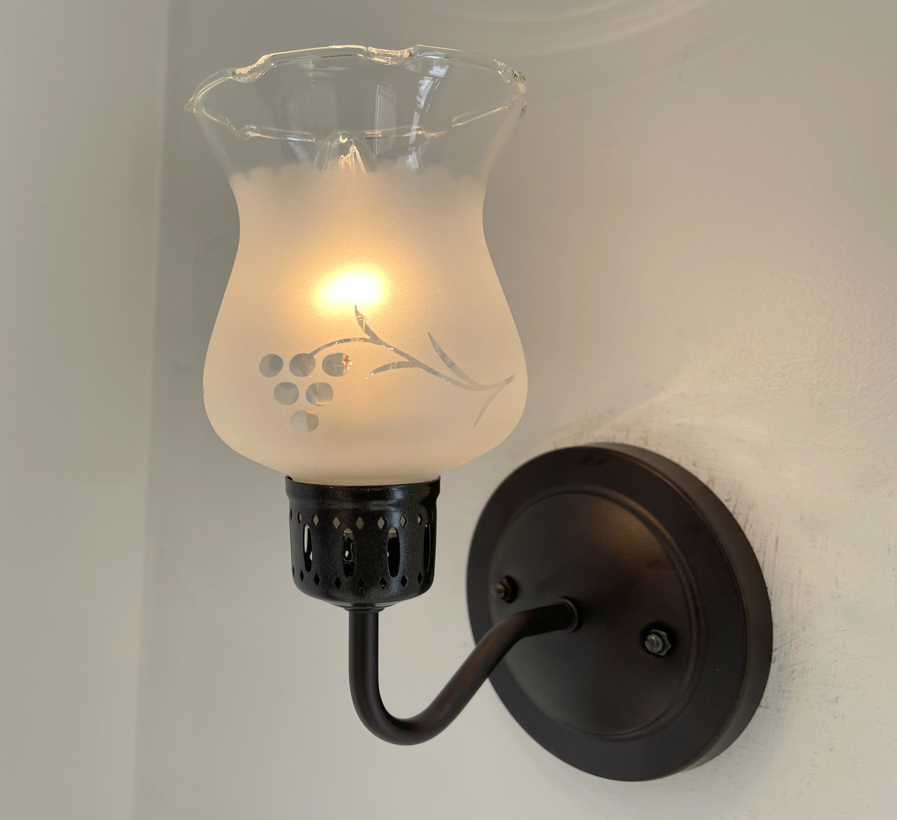 Retro Etched 1960s Glass Wall Sconce