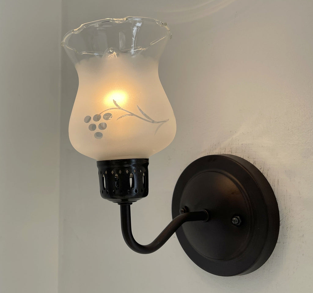 Retro Etched 1960s Glass Wall Sconce