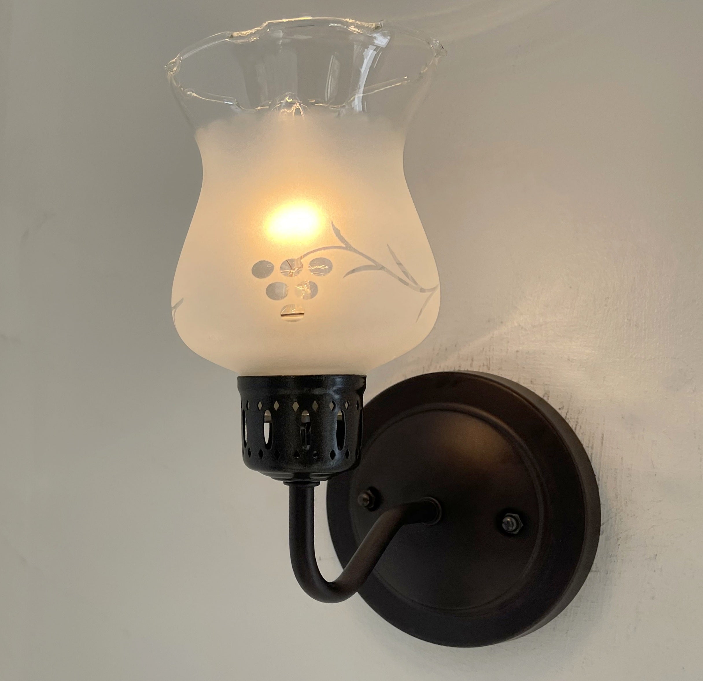 Retro Etched 1960s Glass Wall Sconce