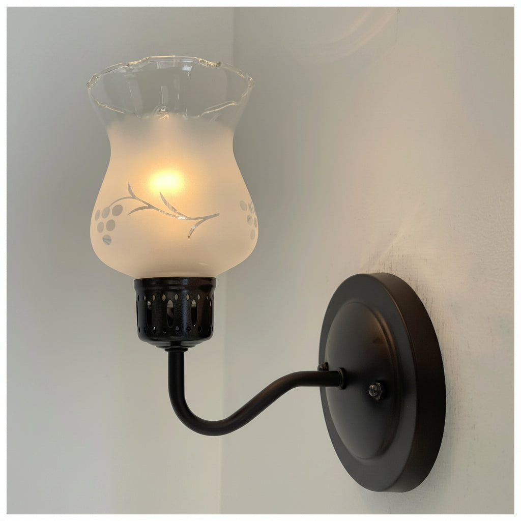 Retro Etched 1960s Glass Wall Sconce