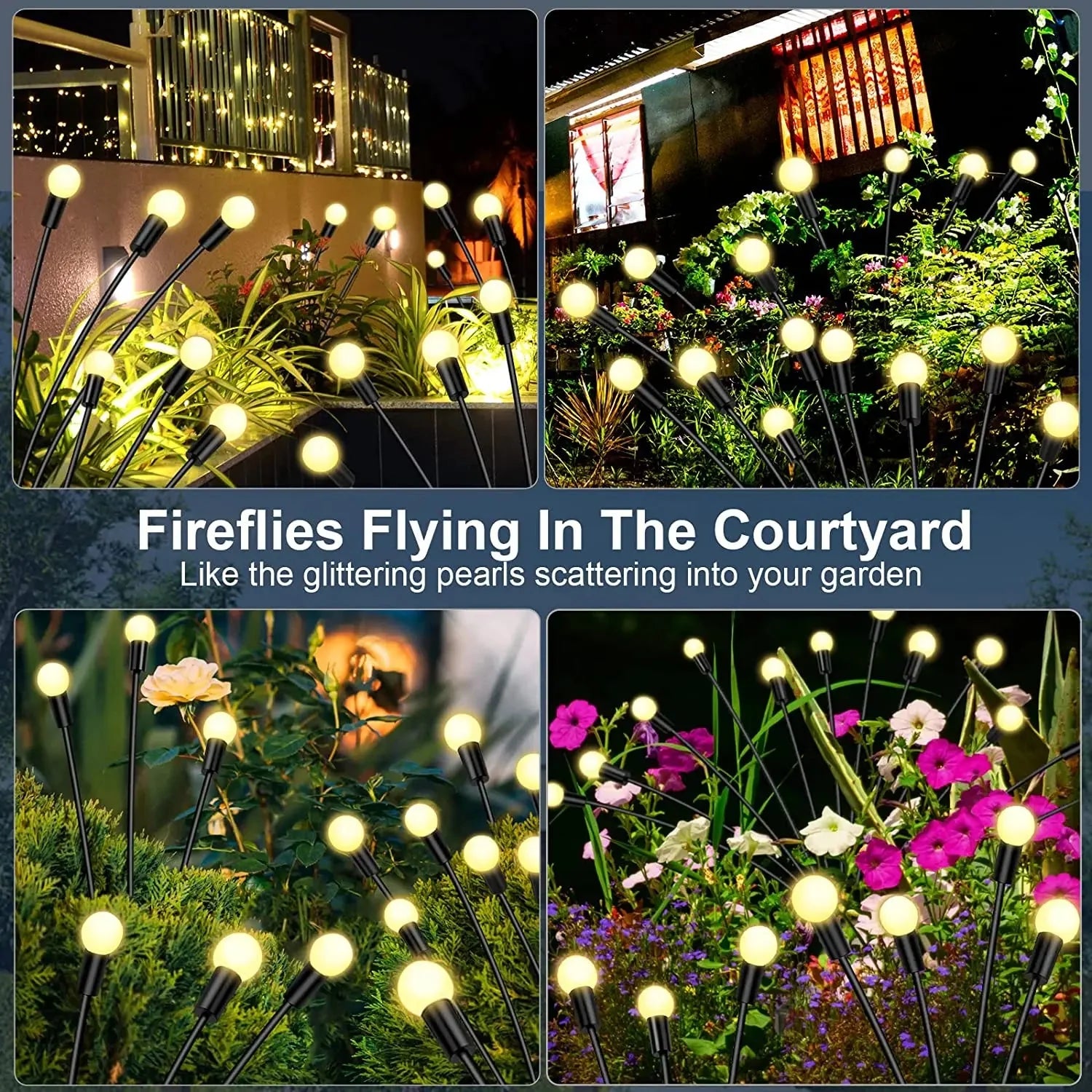 Solar Firefly Warm White Outdoor Lights 8‑Pack