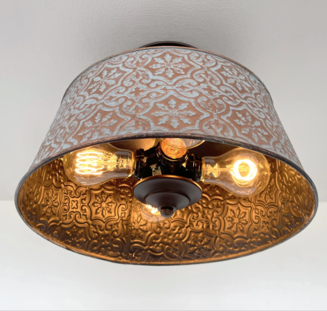 Ornate Copper Farmhouse Ceiling Light 4-Bulb Flush Mount