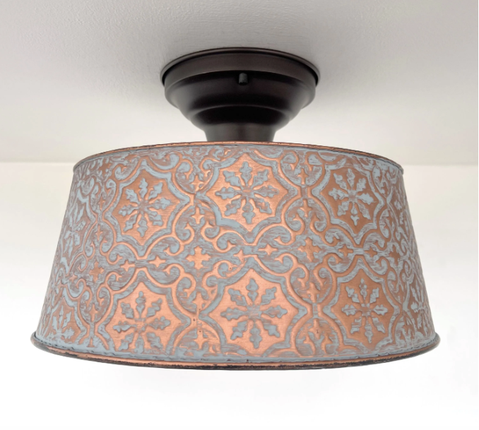 Ornate Copper Farmhouse Ceiling Light 4-Bulb Flush Mount