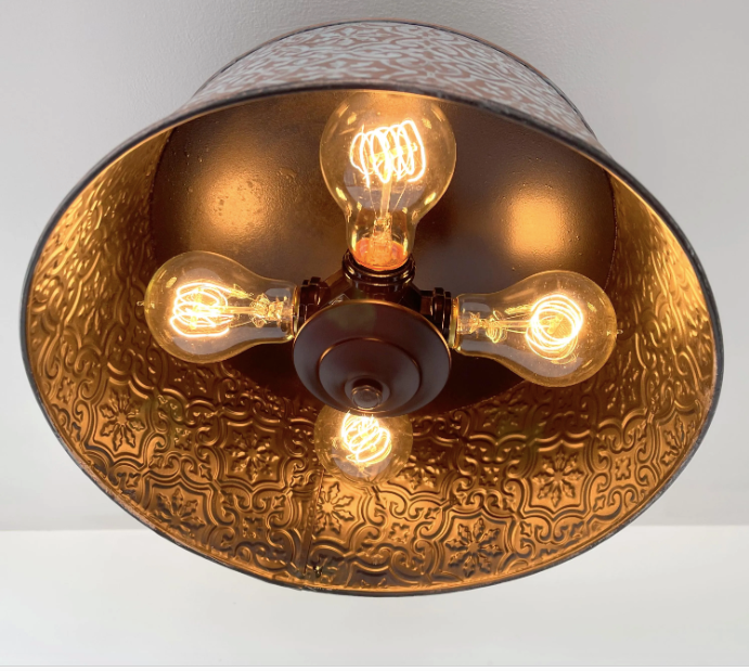 Ornate Copper Farmhouse Ceiling Light 4-Bulb Flush Mount