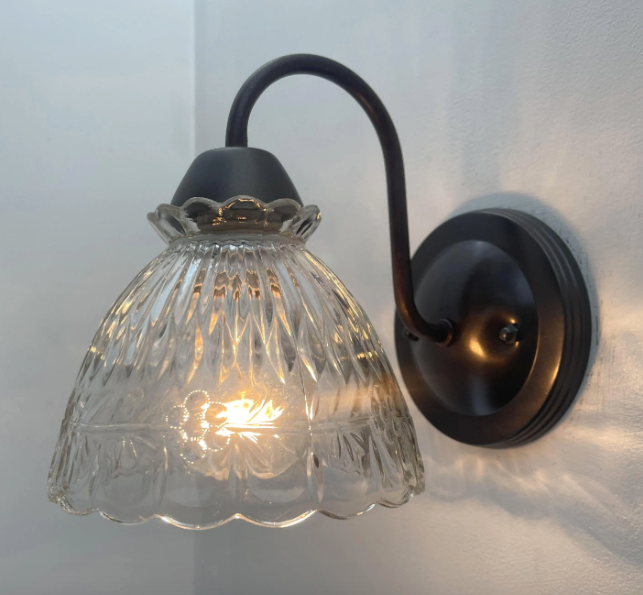 Scalloped Cut 1960's Glass Wall Sconce Light Fixture