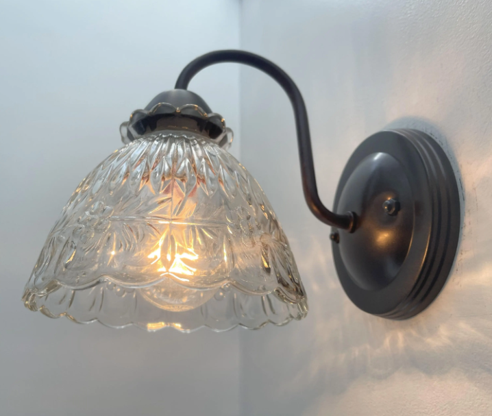 Scalloped Cut 1960's Glass Wall Sconce Light Fixture