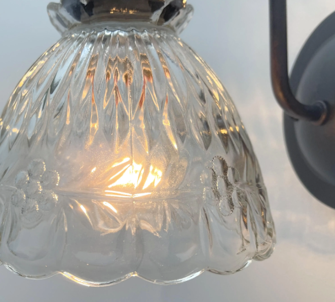 Scalloped Cut 1960's Glass Wall Sconce Light Fixture