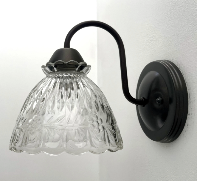 Scalloped Cut 1960's Glass Wall Sconce Light Fixture