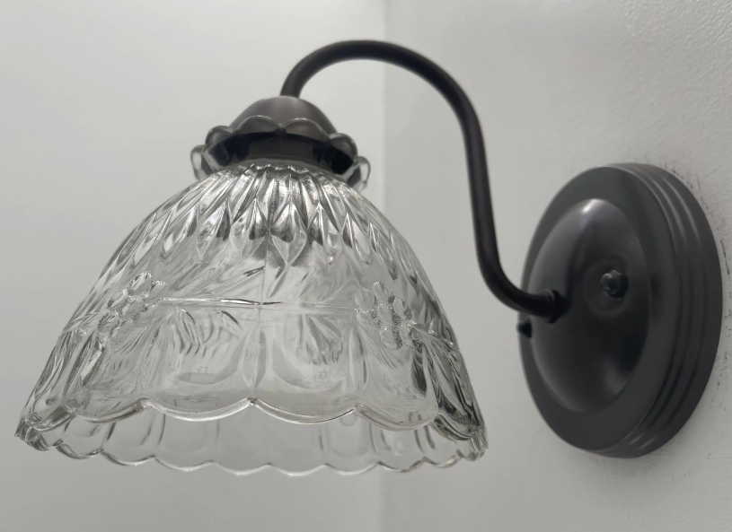 Scalloped Cut 1960's Glass Wall Sconce Light Fixture