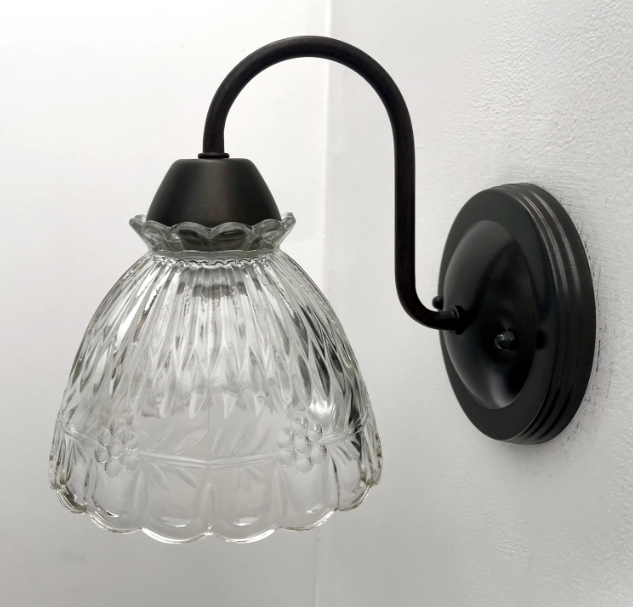 Scalloped Cut 1960's Glass Wall Sconce Light Fixture
