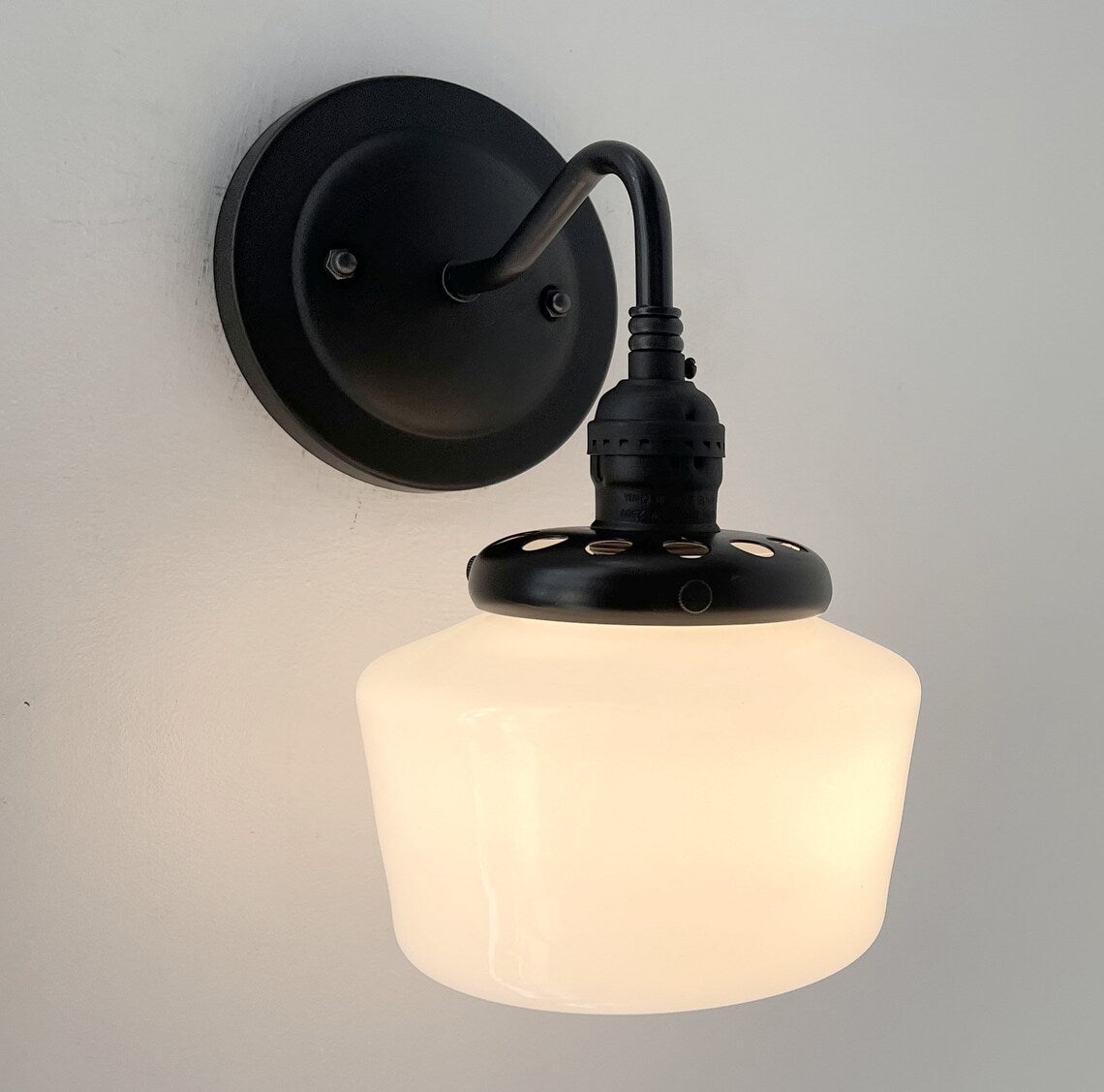 Small Schoolhouse Antique Milk Glass Wall Sconce Light