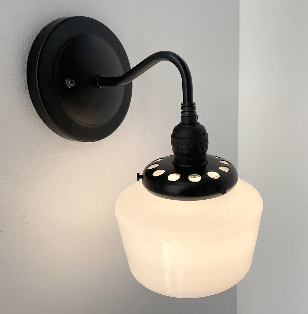 Small Schoolhouse Antique Milk Glass Wall Sconce Light