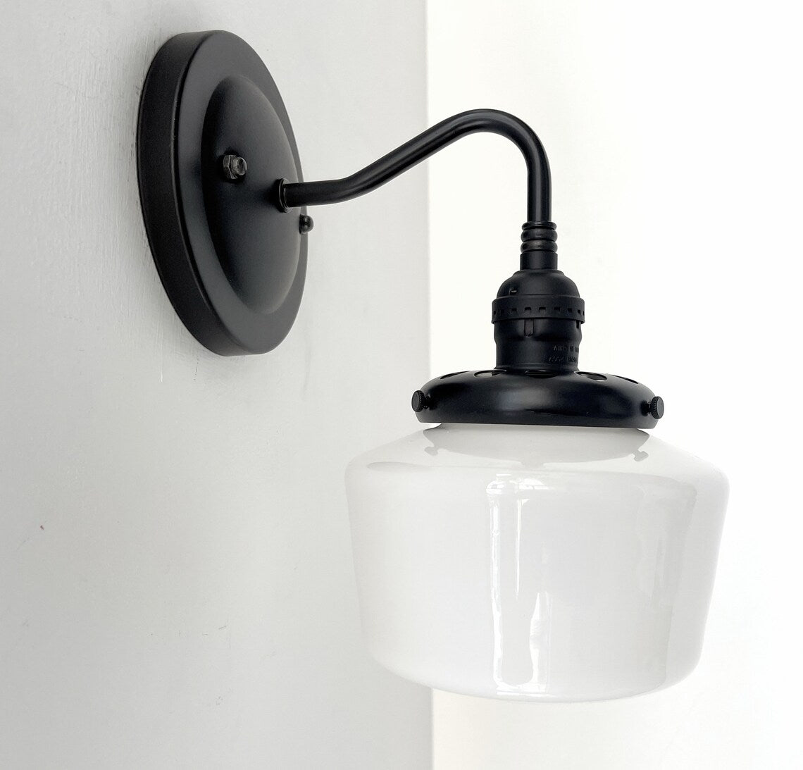 Small Schoolhouse Antique Milk Glass Wall Sconce Light
