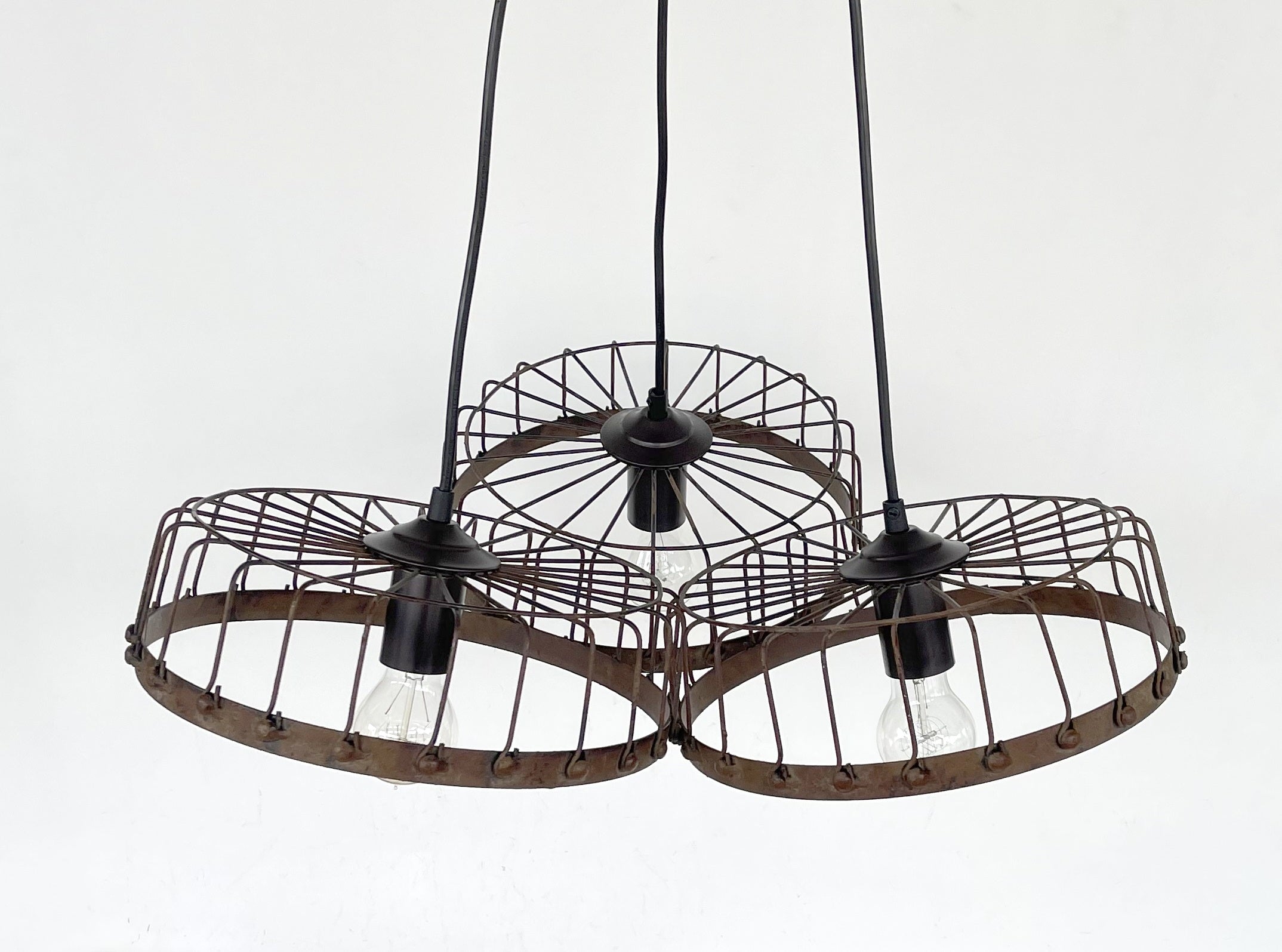 Rustic Wagon Wheel Industrial Three‑Light Chandelier