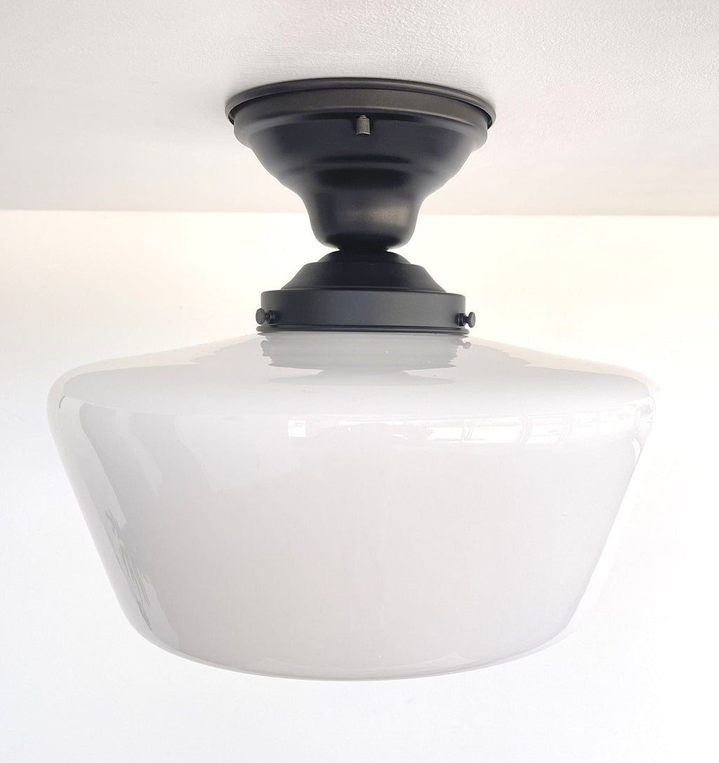 Large Urban Schoolhouse Milk Glass Light Fixture