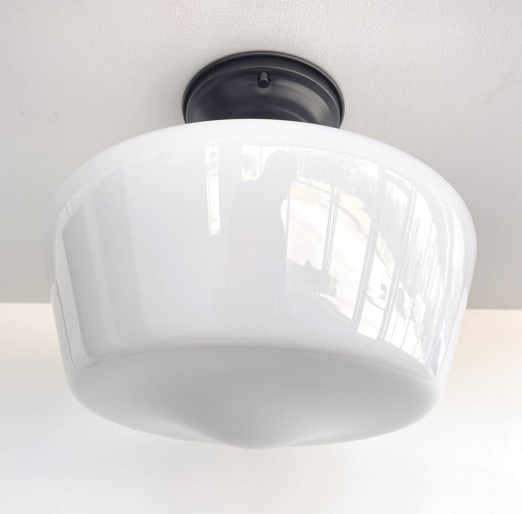 Large Urban Schoolhouse Milk Glass Light Fixture