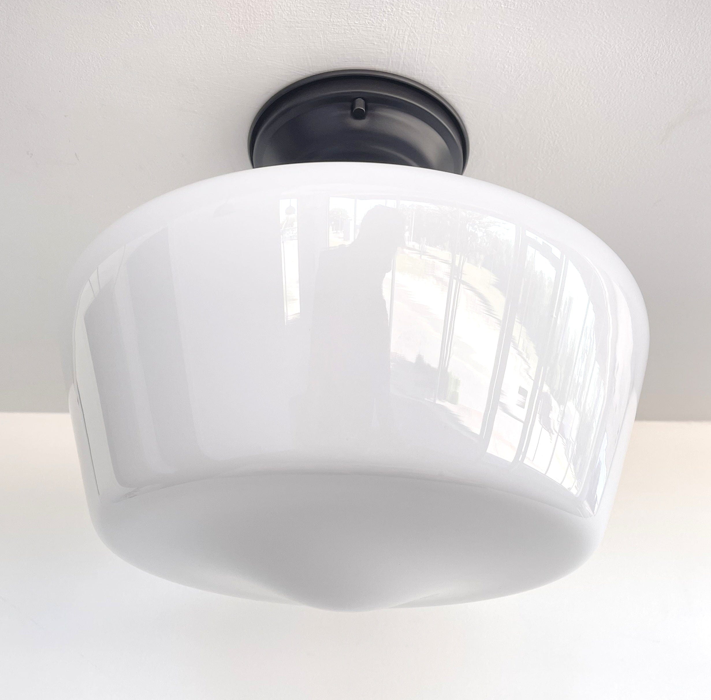 Large Urban Schoolhouse Milk Glass Light Fixture