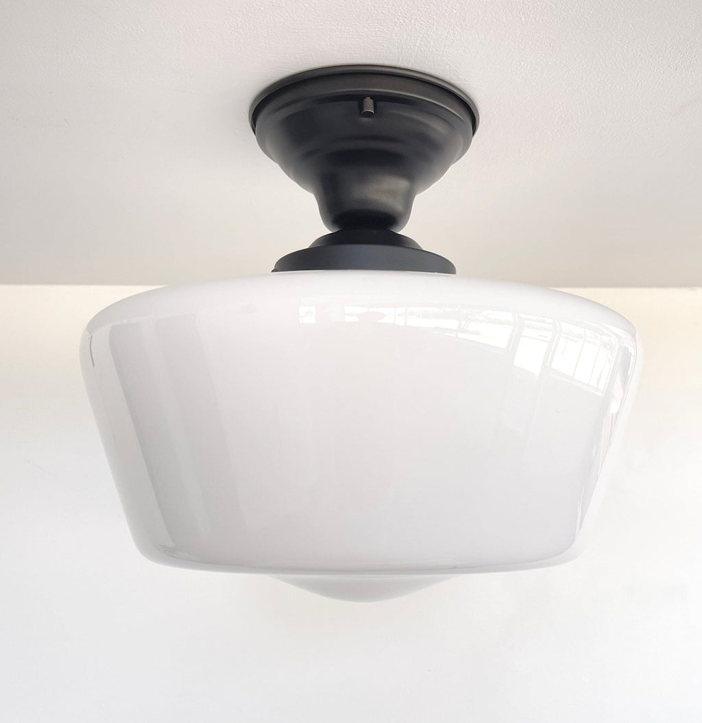 Large Urban Schoolhouse Milk Glass Light Fixture