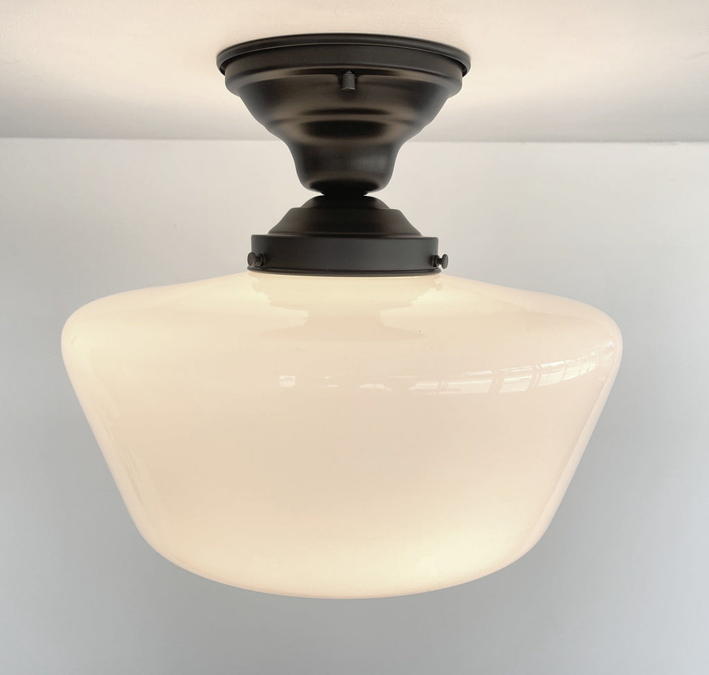 Large Urban Schoolhouse Milk Glass Light Fixture