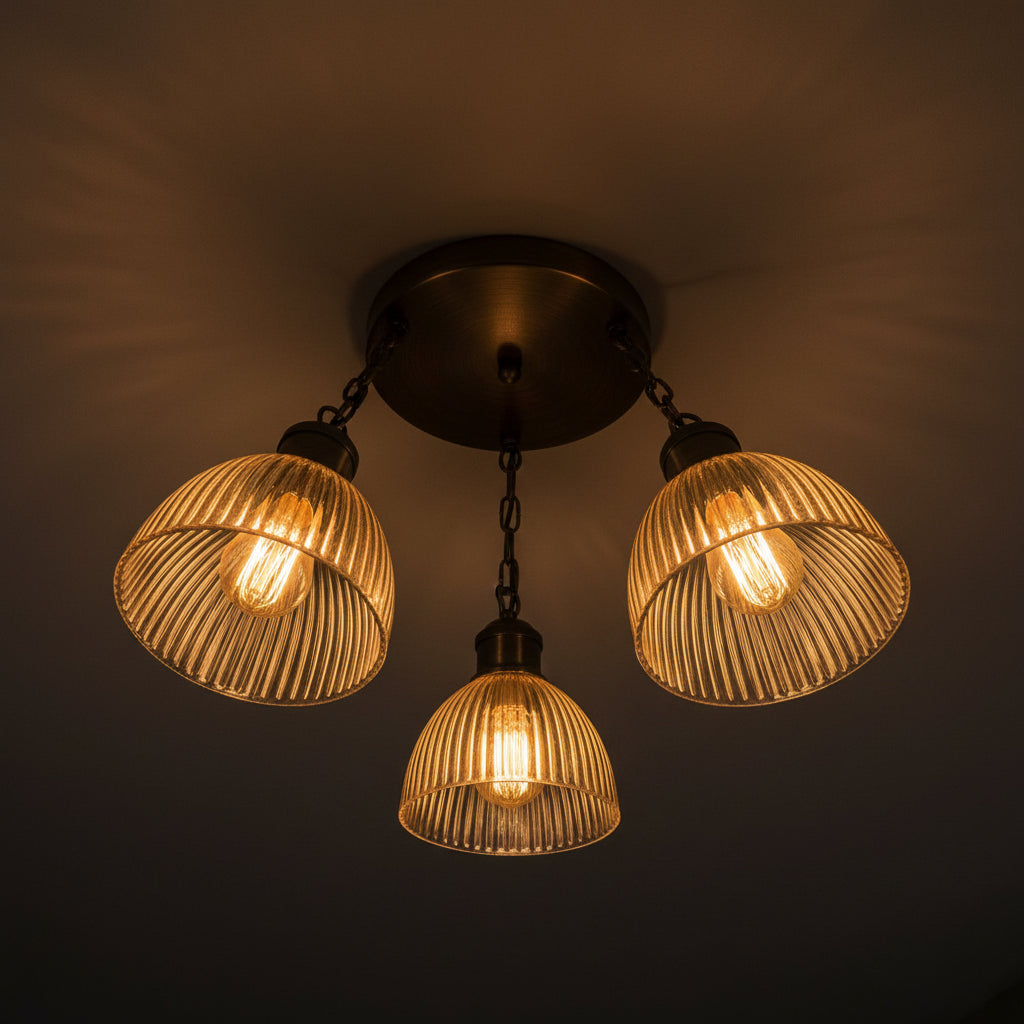 Antique Amber 1930's Holophane Hobnail Glass Ceiling Light