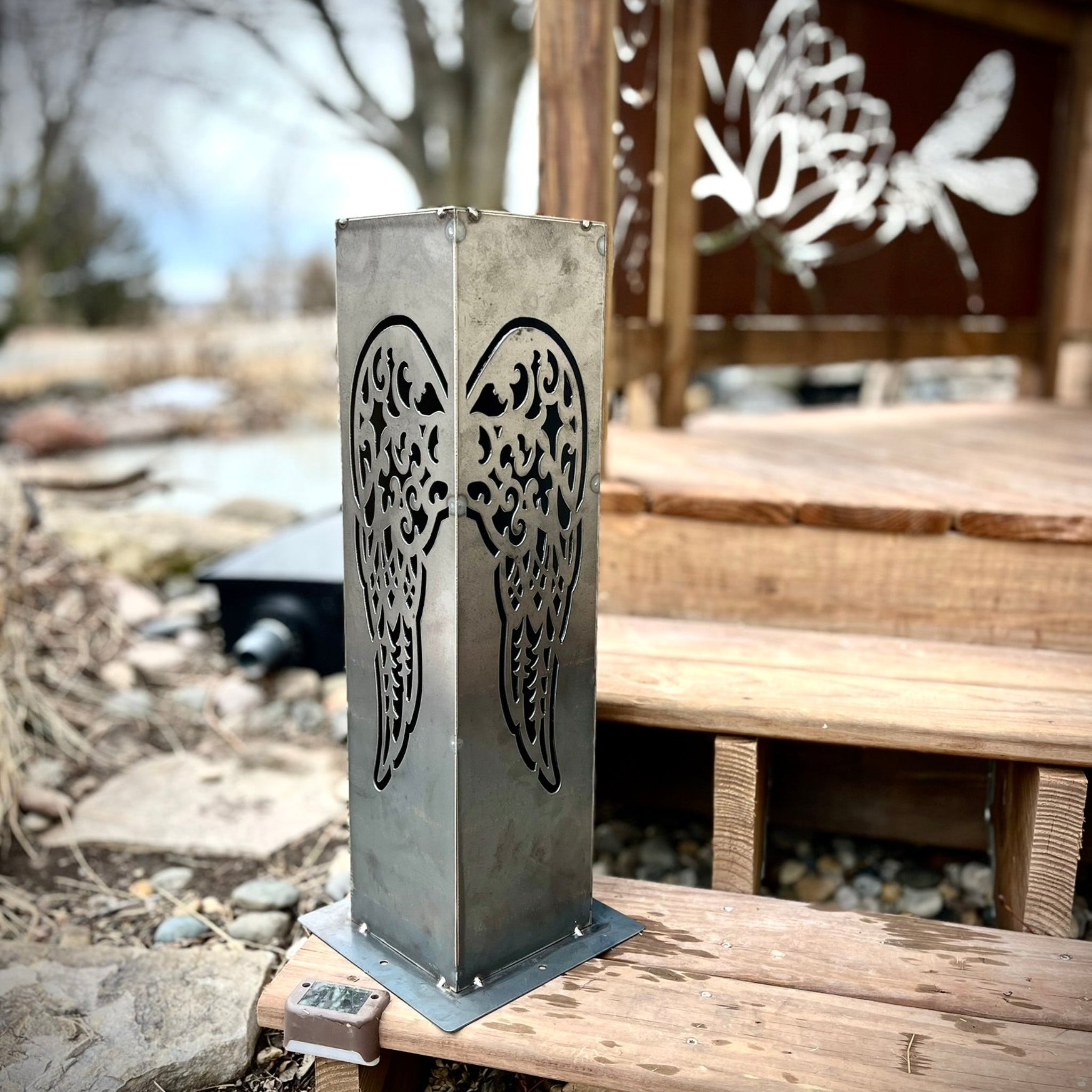Angel Wing Steel Solar Luminary Pillar