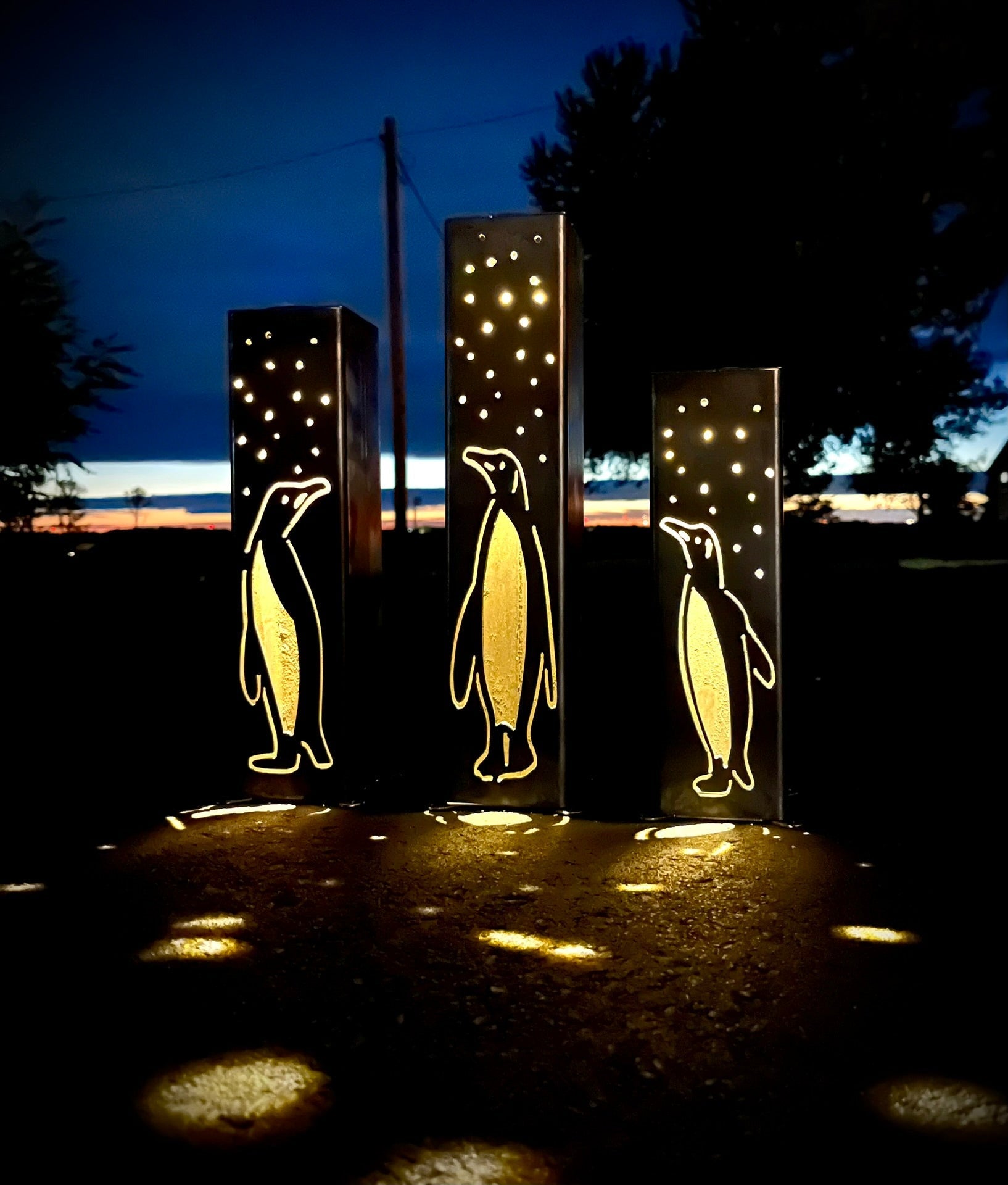 Arctic Glow Penguins Solar Luminary Pillars