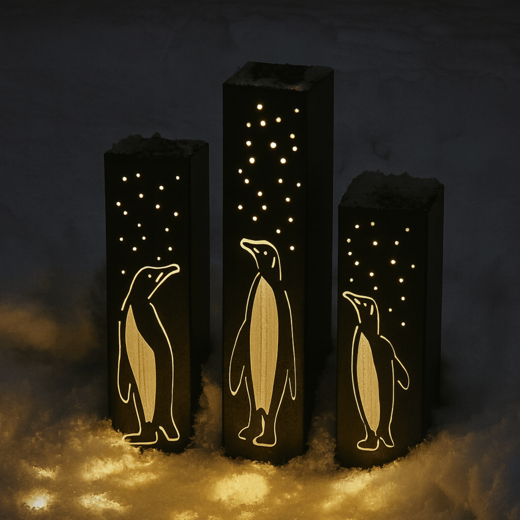 Arctic Glow Penguins Solar Luminary Pillars