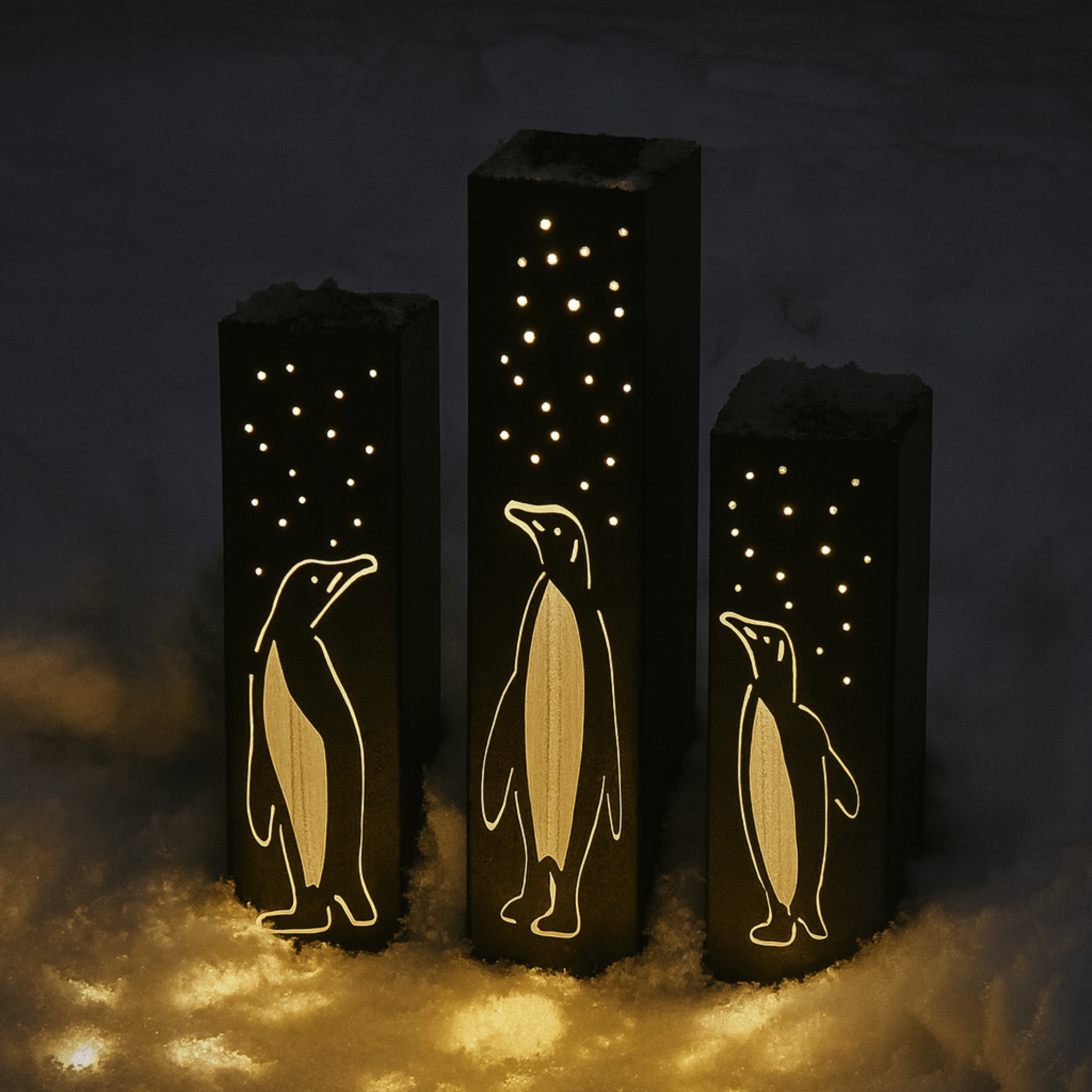 Arctic Glow Penguins Solar Luminary Pillars