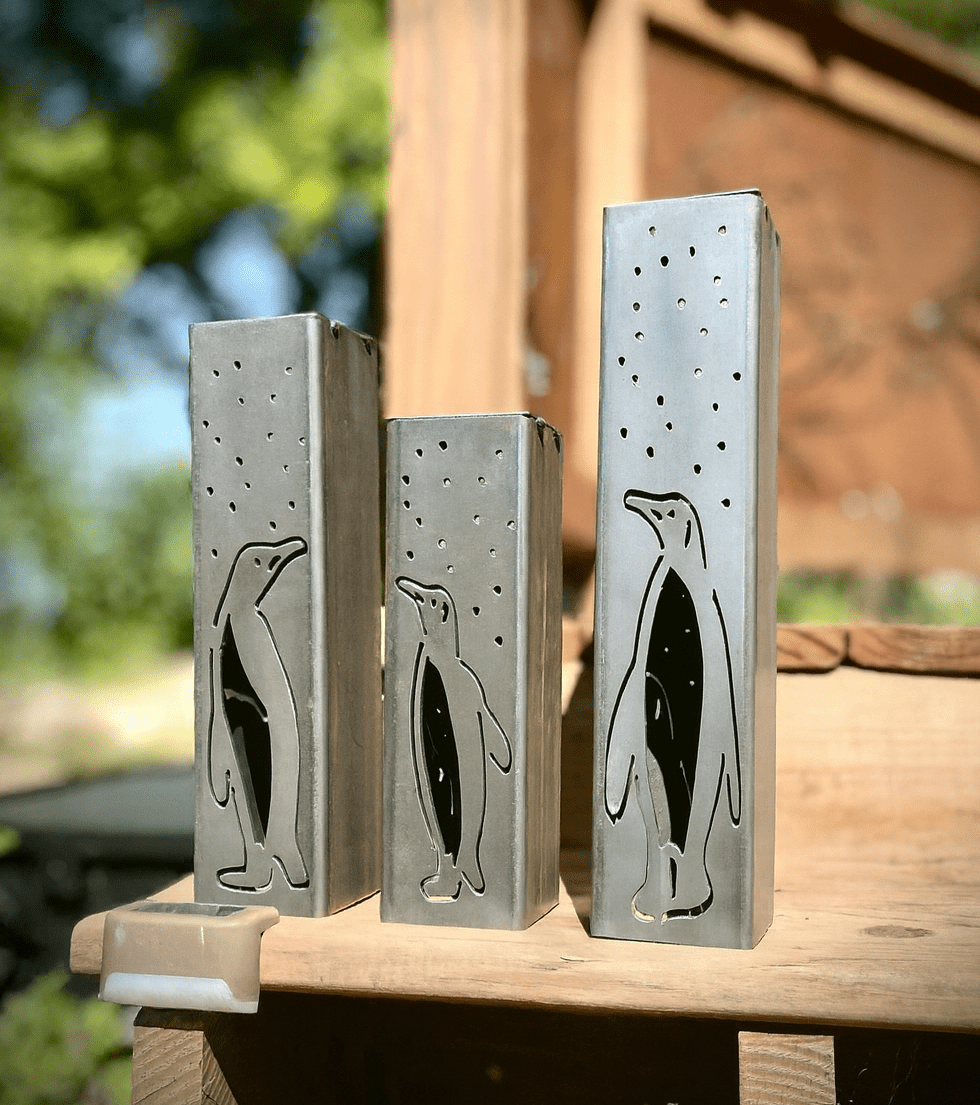 Arctic Glow Penguins Solar Luminary Pillars