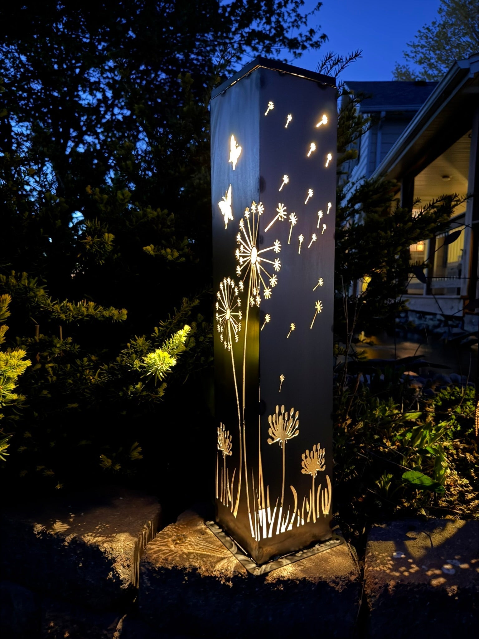 Blowing Dandelions Steel Luminary Pillar Solar Light
