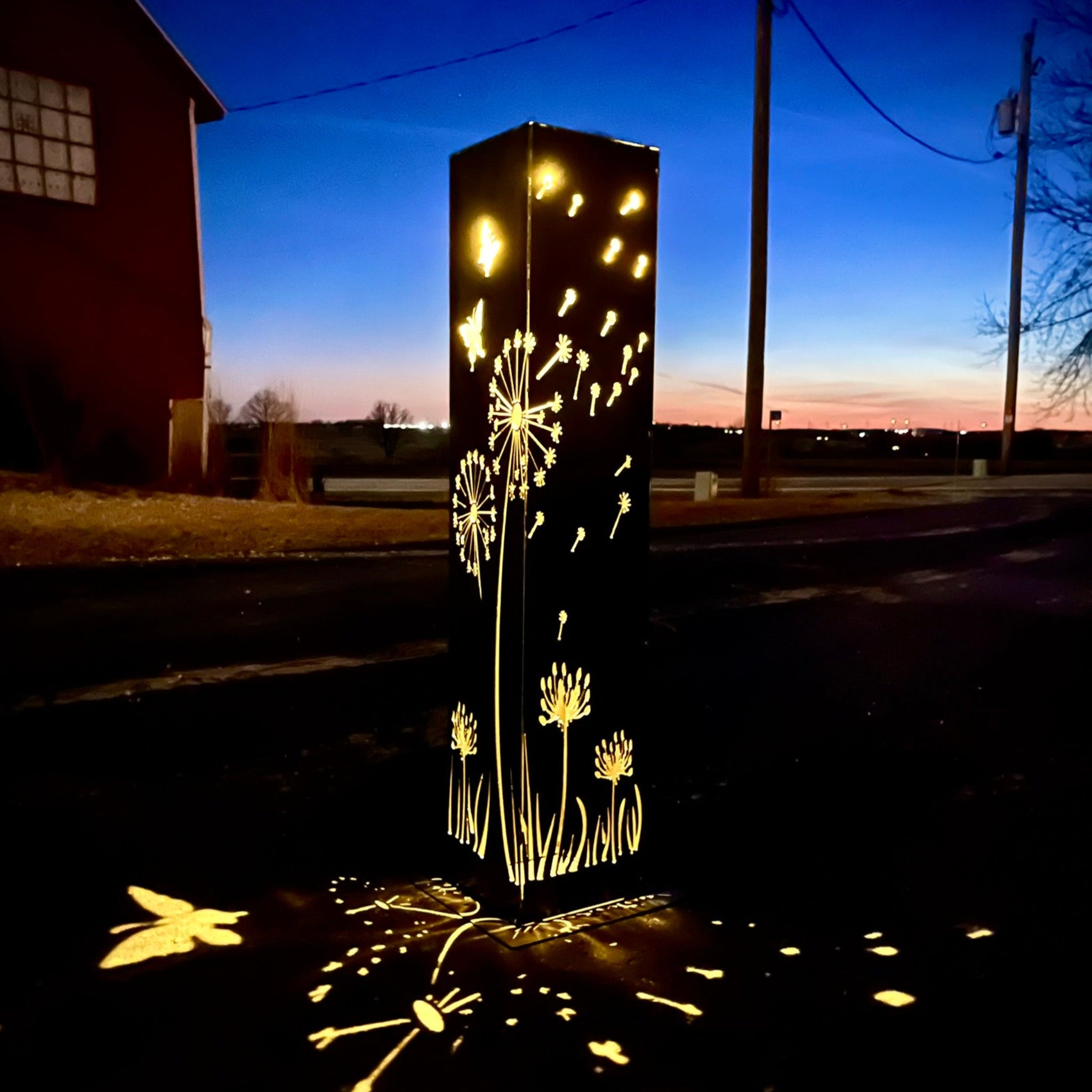 Blowing Dandelions Steel Luminary Pillar Solar Light