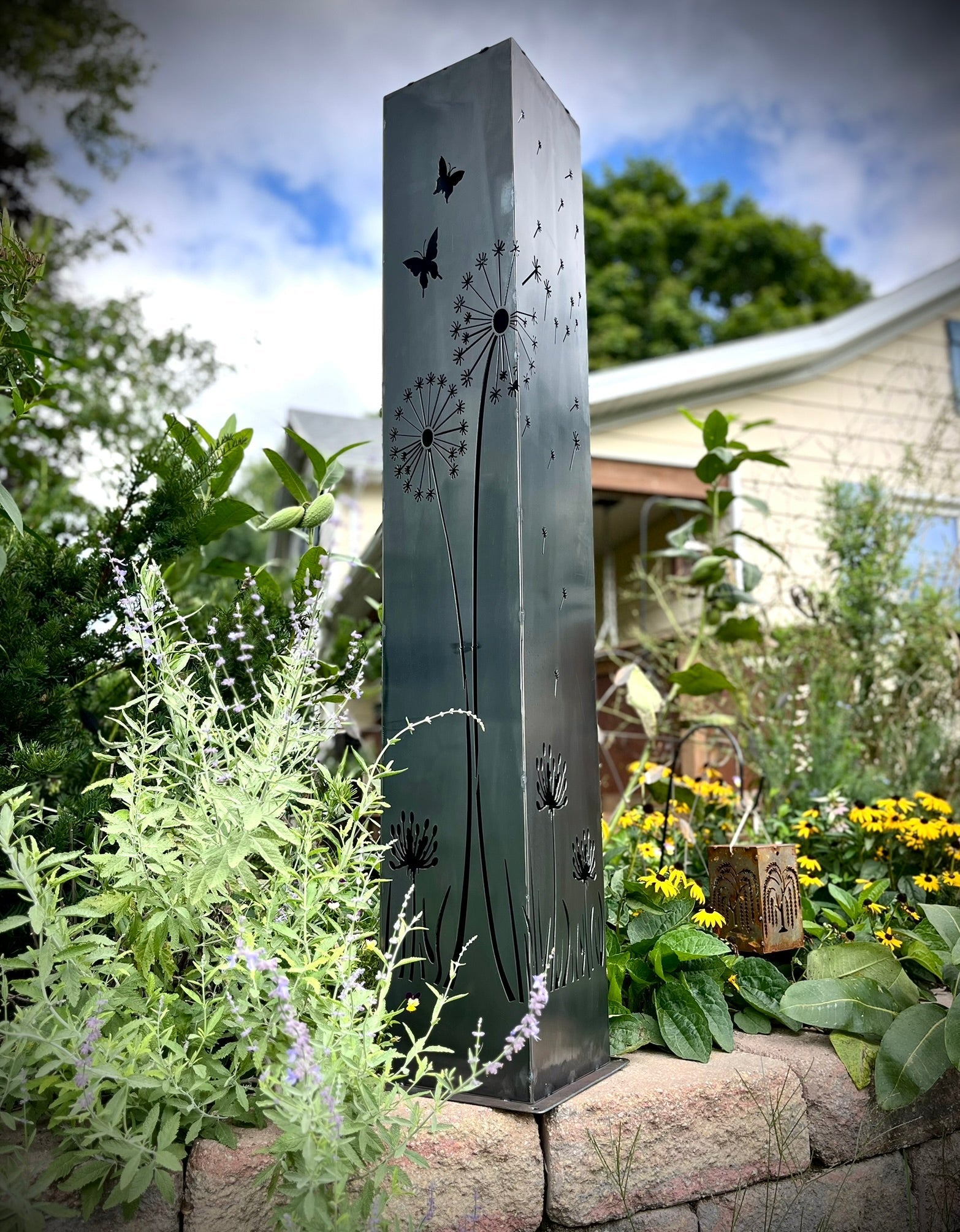 Blowing Dandelions Steel Luminary Pillar Solar Light
