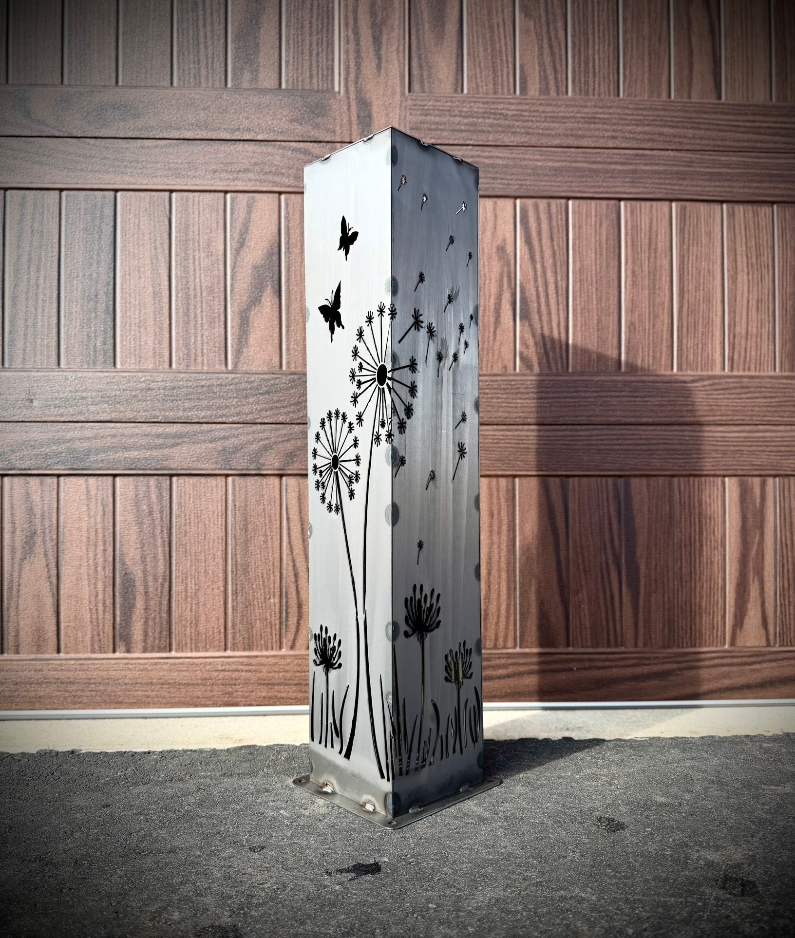 Blowing Dandelions Steel Luminary Pillar Solar Light