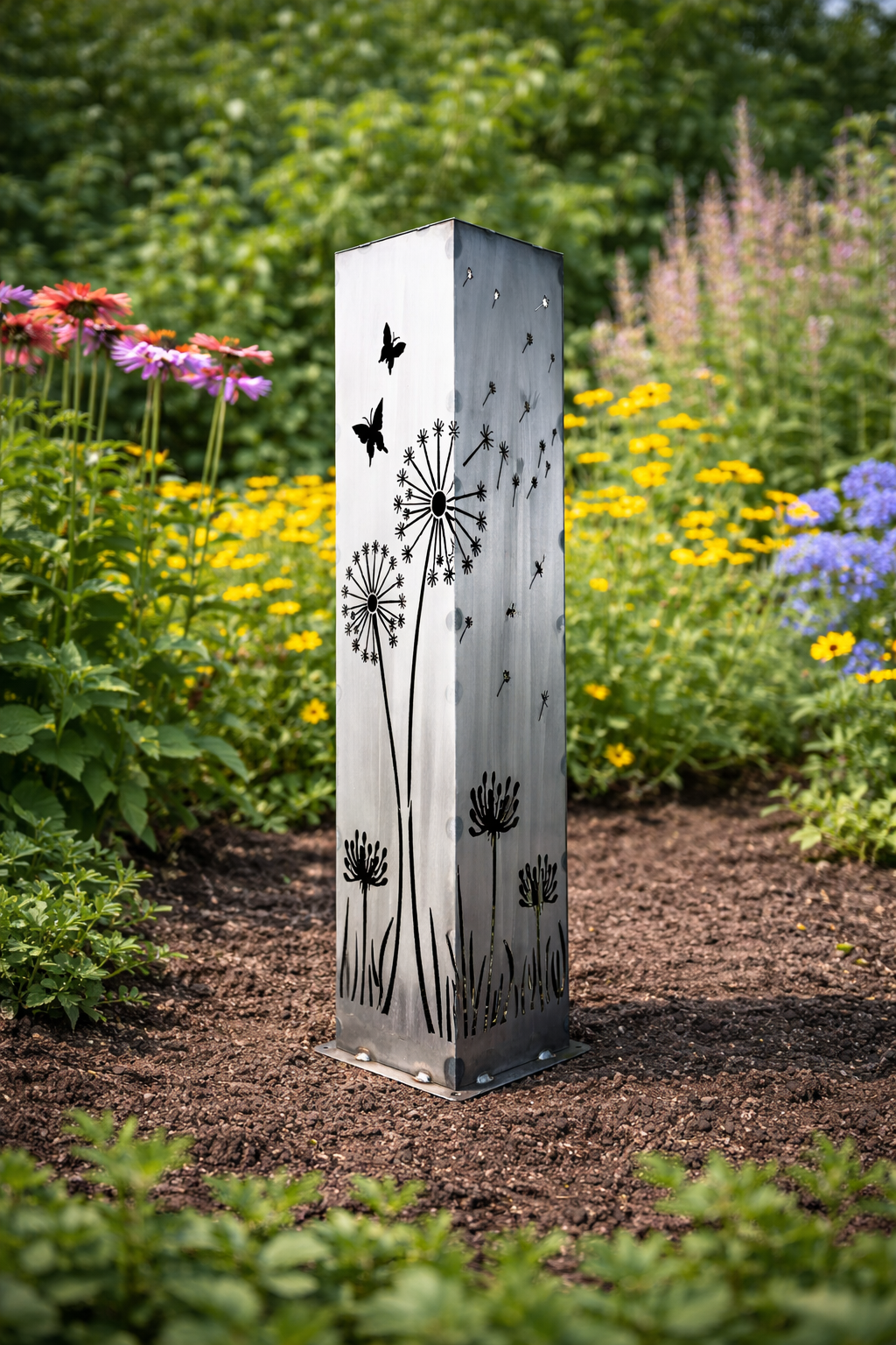 Blowing Dandelions Steel Luminary Pillar Solar Light