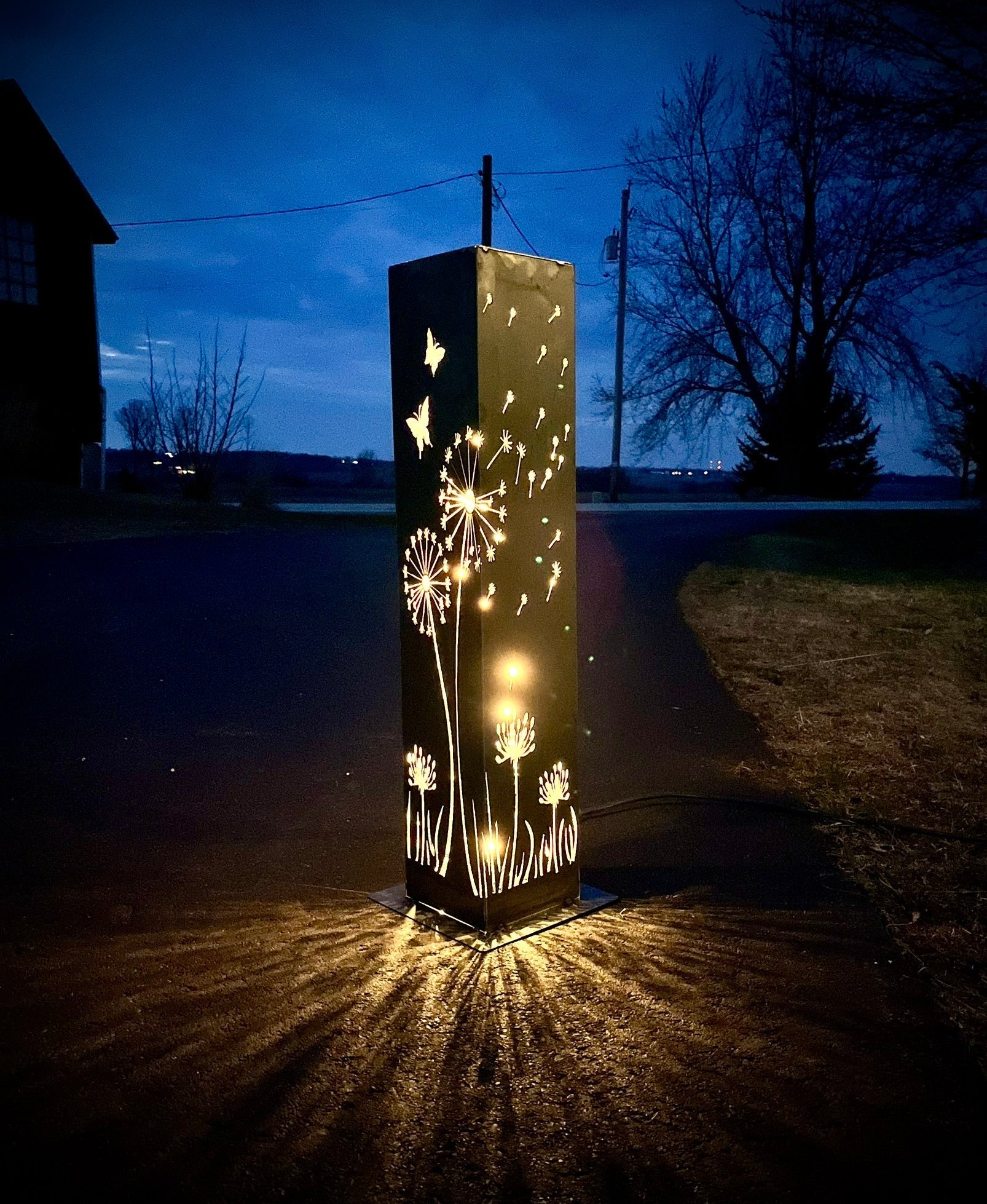 Blowing Dandelions Steel Luminary Pillar Solar Light