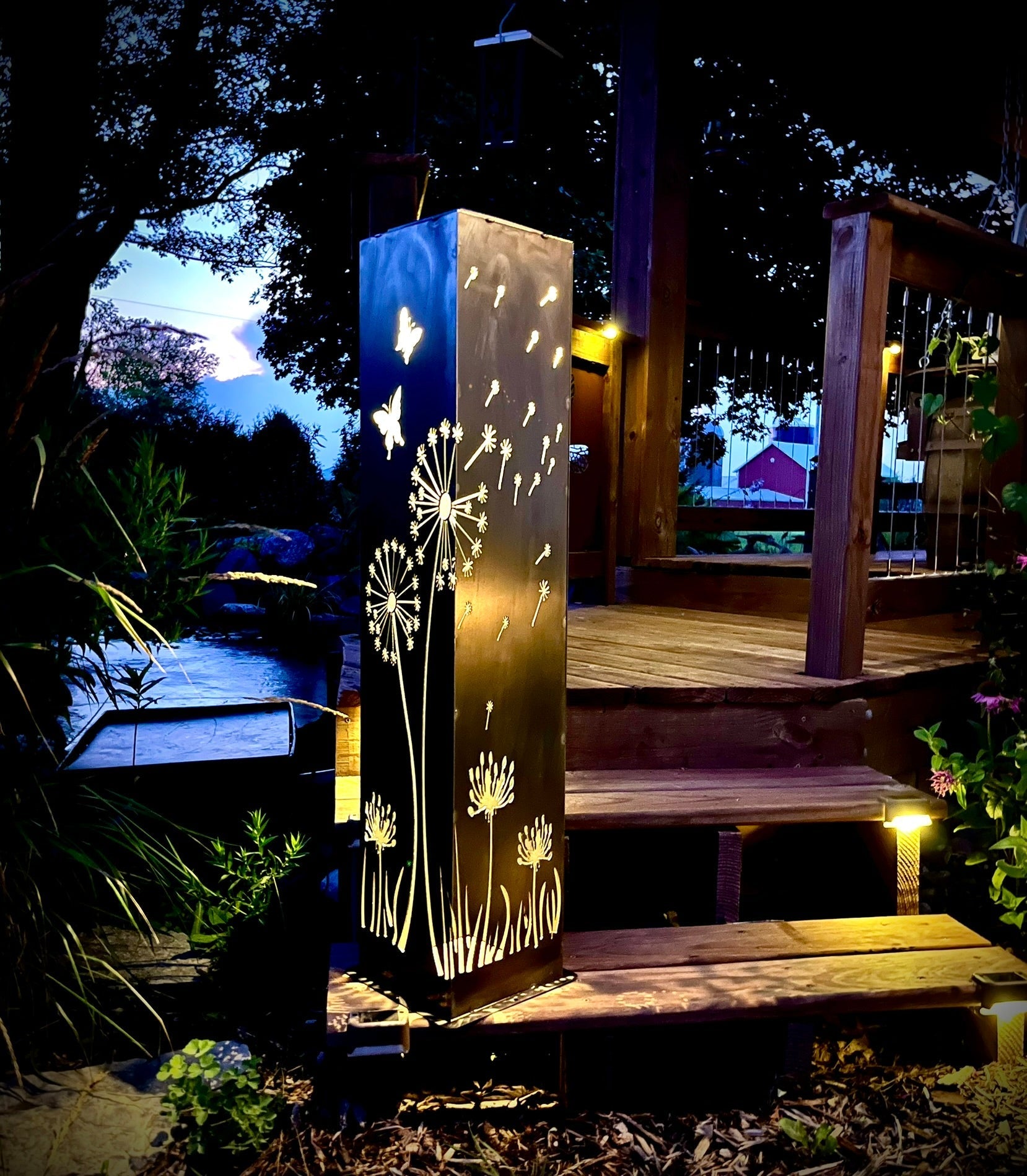 Blowing Dandelions Steel Luminary Pillar Solar Light