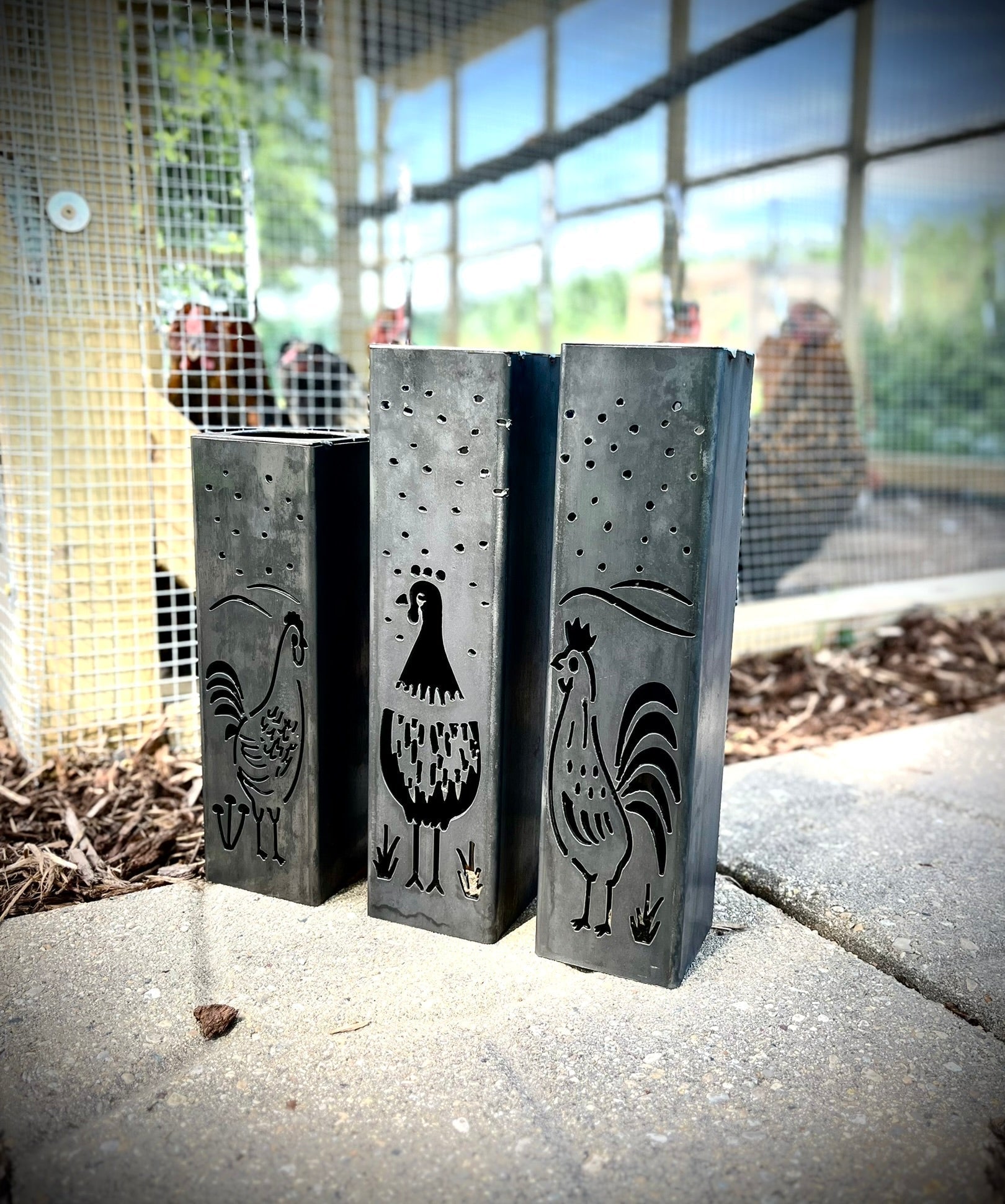 Chicken Coop Trio Solar Luminary Pillars