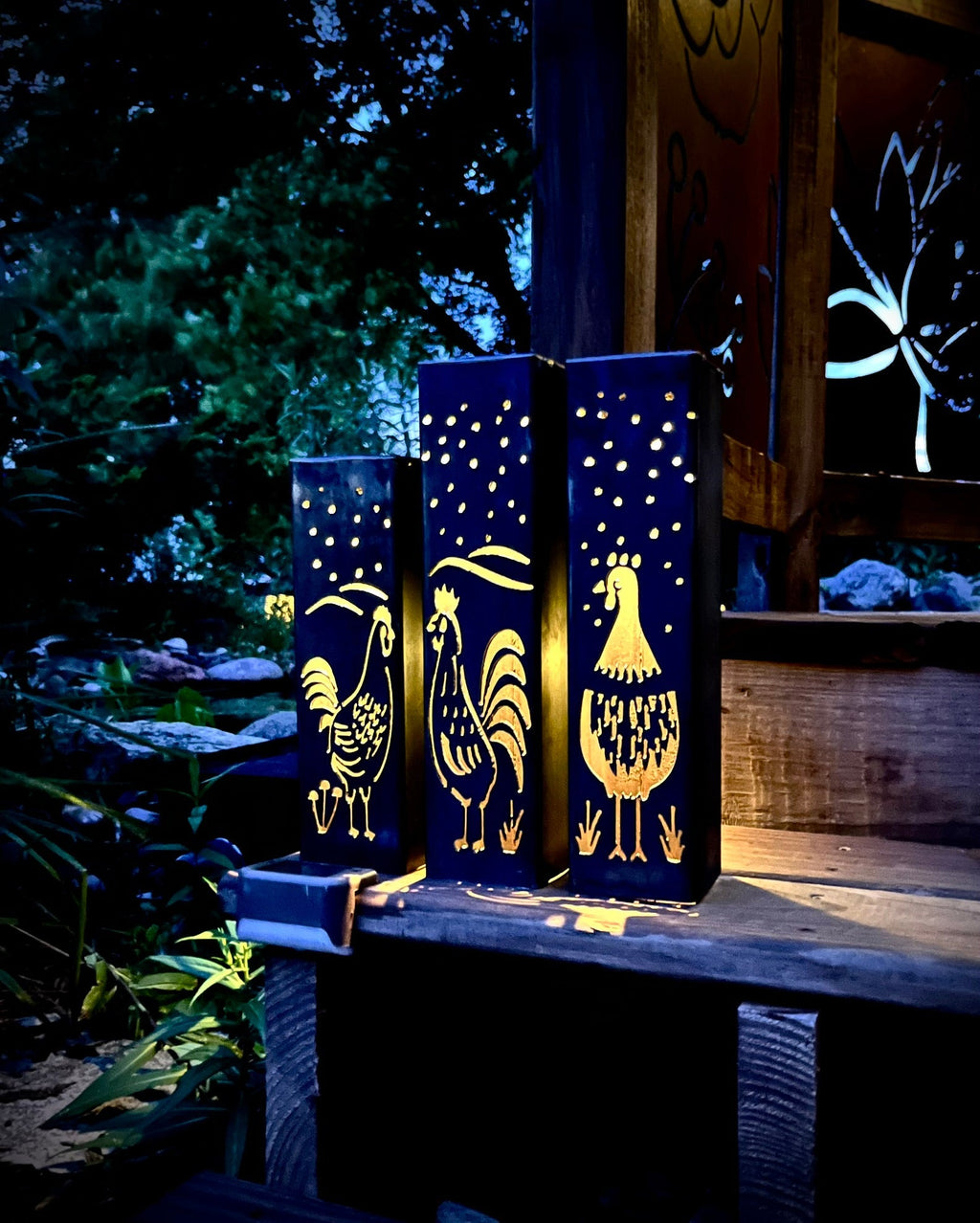 Chicken Coop Trio Solar Luminary Pillars