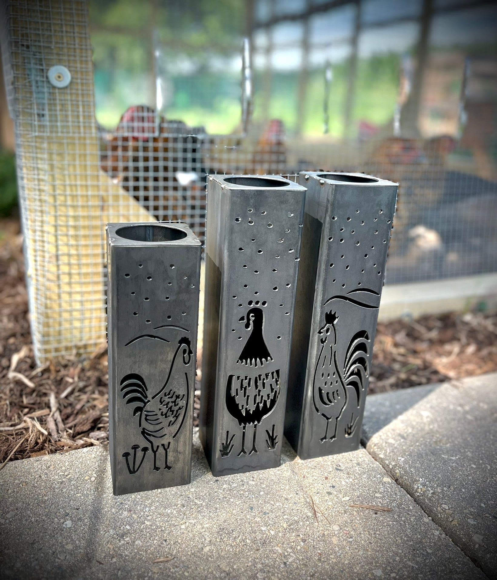 Chicken Coop Trio Solar Luminary Pillars