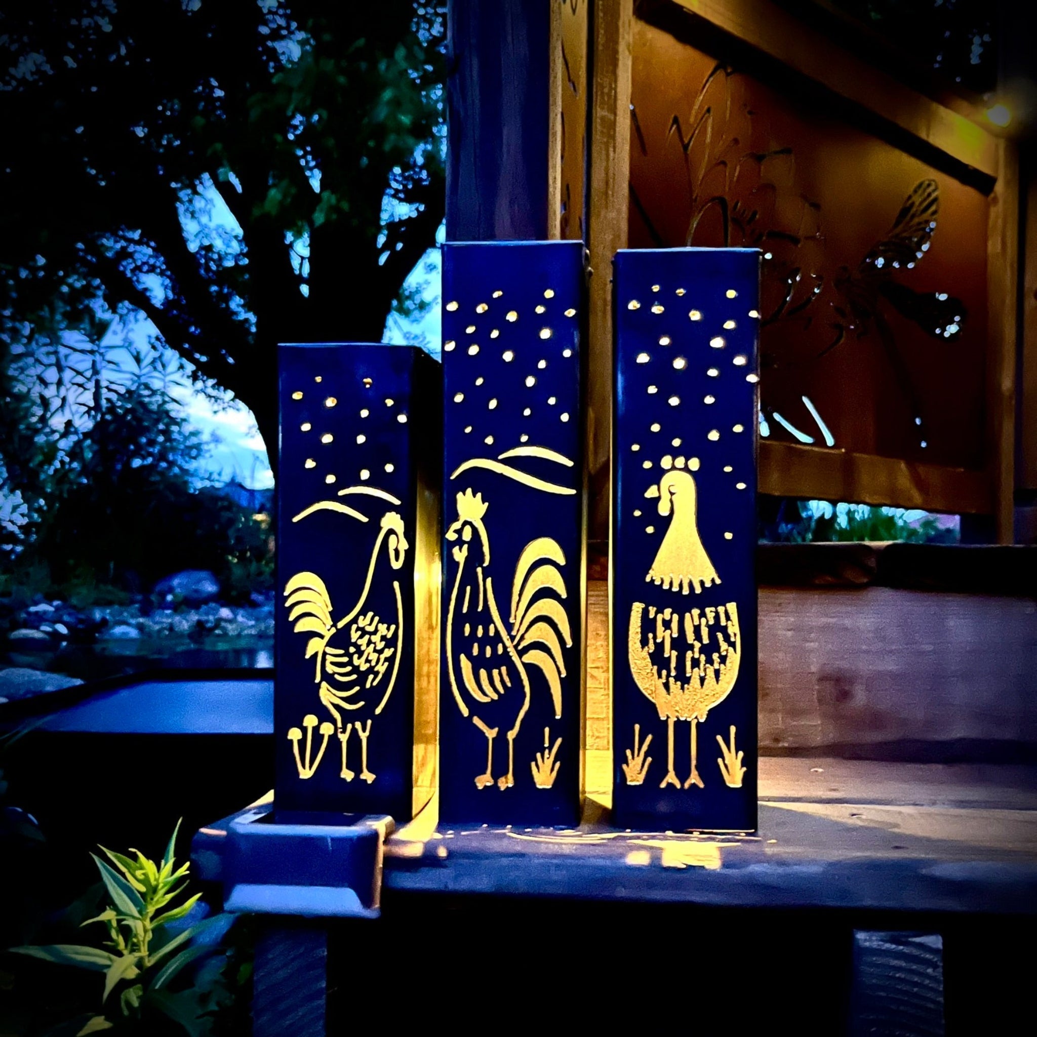 Chicken Coop Trio Solar Luminary Pillars