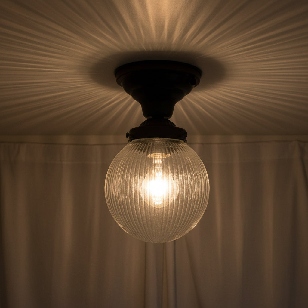 Large Holophane Glass Ceiling Light Fixture