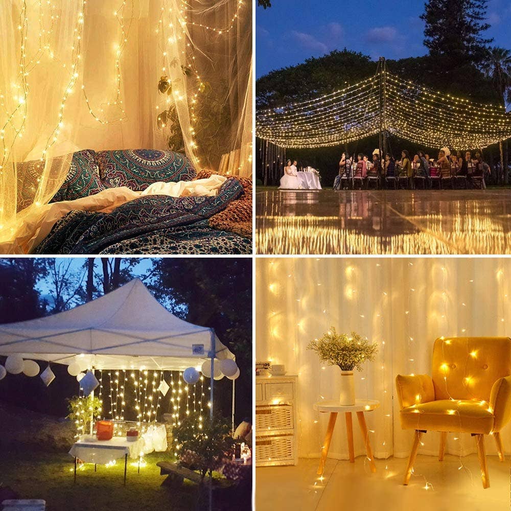 300 LED Curtain Lights copper wire - White