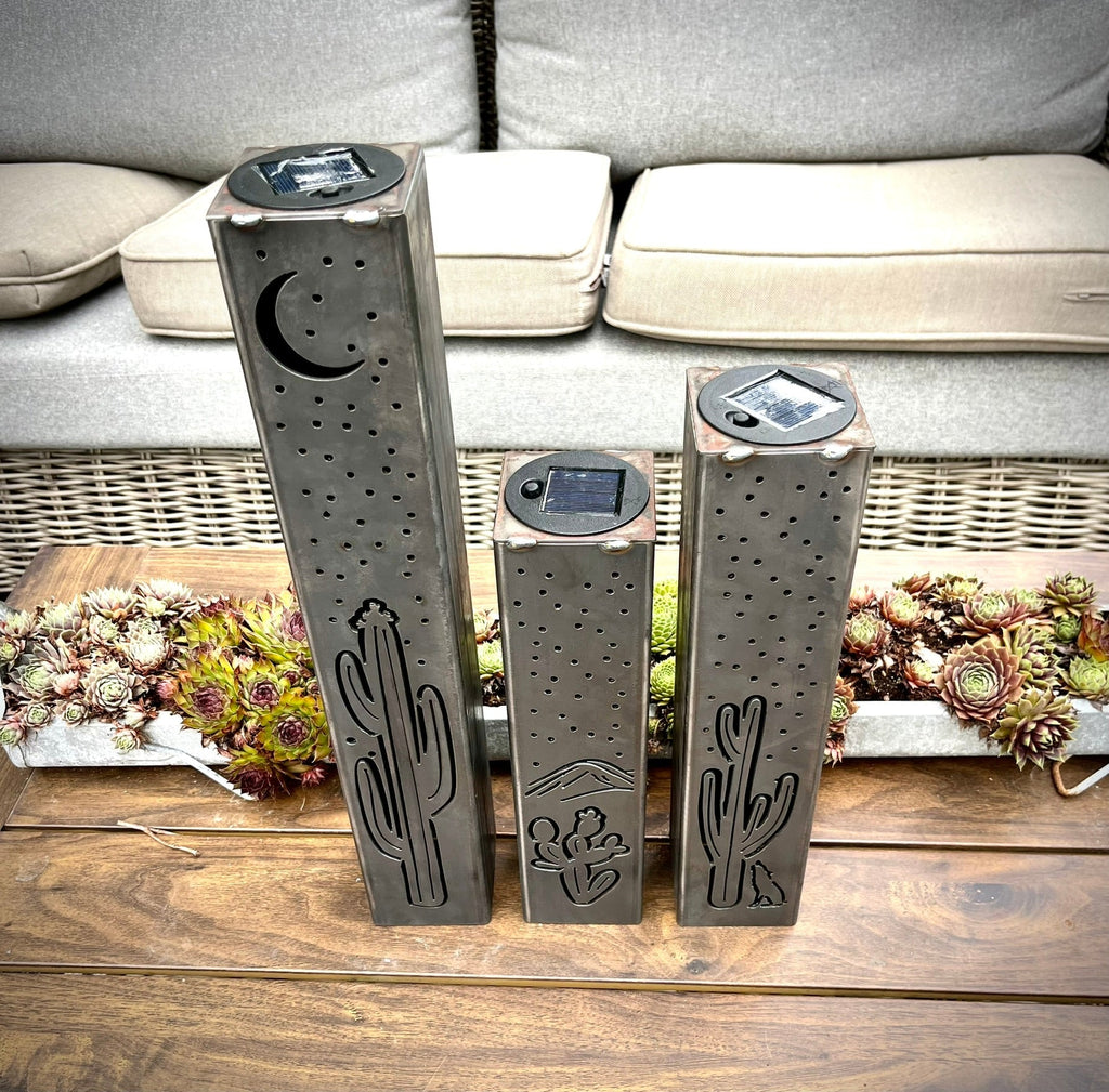 Desert Night Solar Luminary Pillars