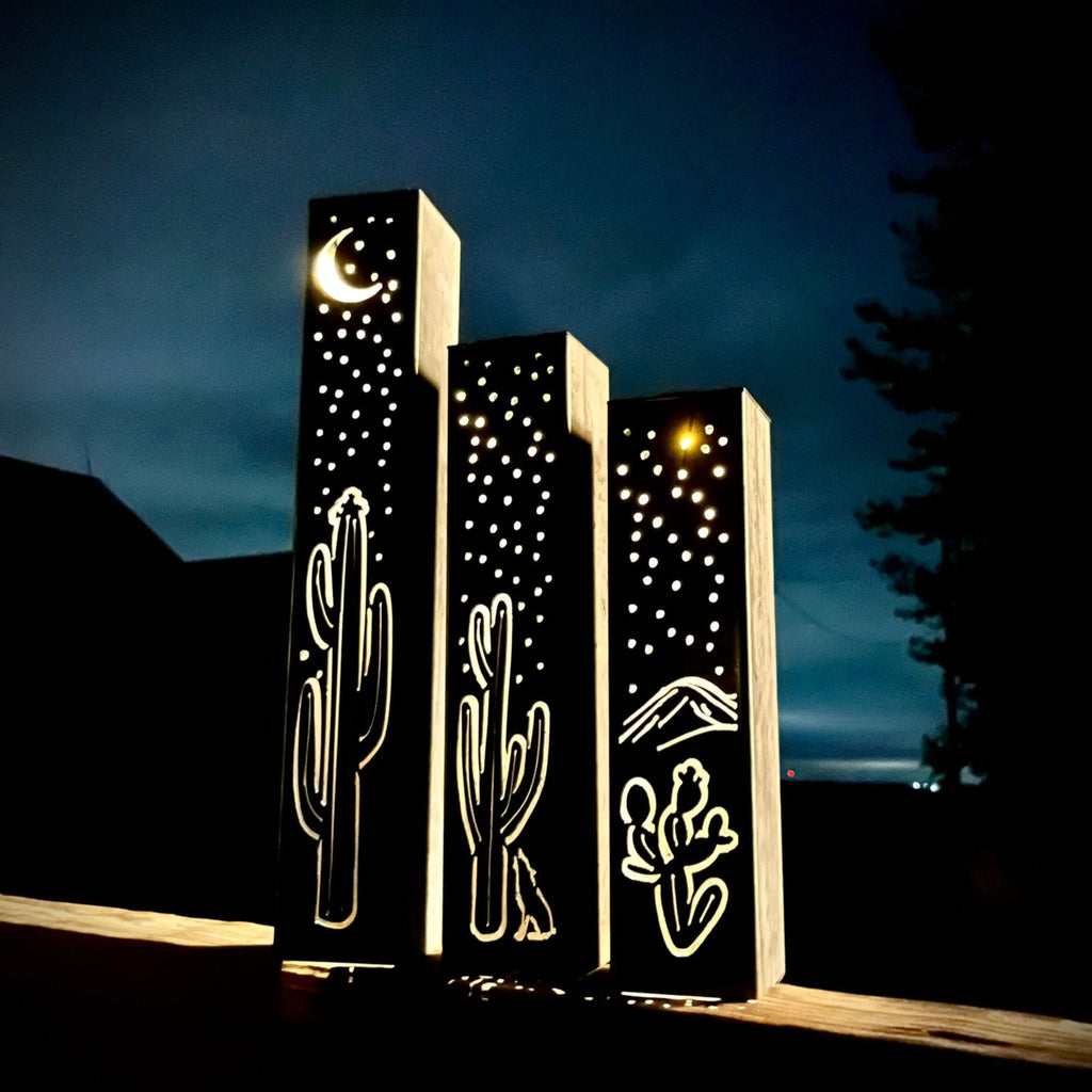 Desert Night Solar Luminary Pillars