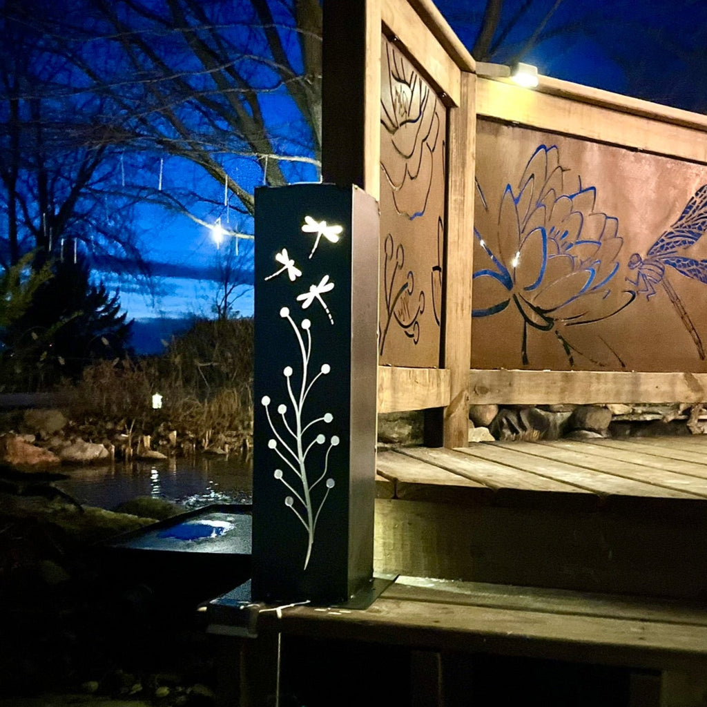 Dragonfly Branch Solar Luminary Pillar Steel
